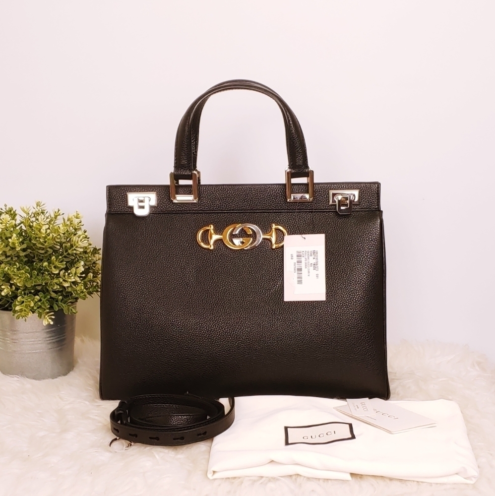 Gucci Zumi Grainy Leather Top Handle Shoulder Bag with Removable Strap